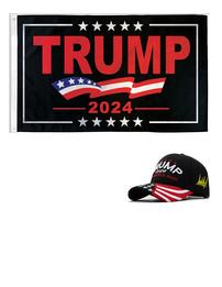 Black 3 x 5 Trump 2024 Flag with 2 Color Trump 2024 Embrodiered Cap 202//261